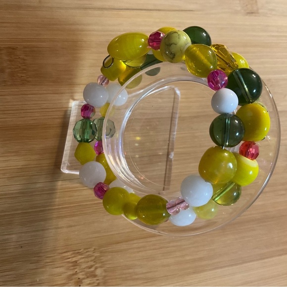 Hand Crafted Necklace Wrap Bracelet Set Yellow Green Multi Mixed Media - Picture 13 of 16